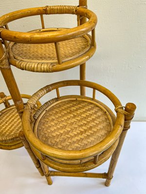 vintage 花台 Vintage Foldable Bamboo and Rattan Plant Stand, 1980s for sale at