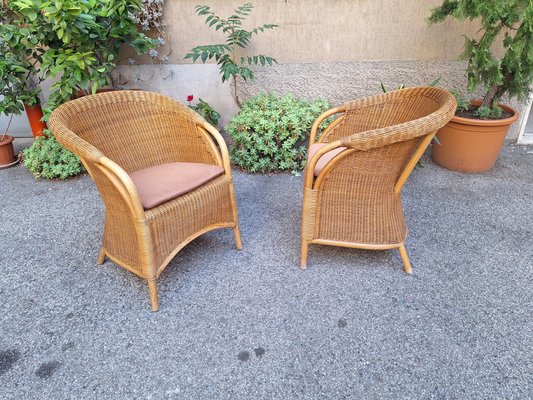 Fauteuils d'Extérieur Vintage en Rotin et Bambou, 1960s, Set de