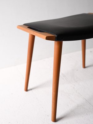 Vintage Stool in Wood and Leather, 1960s for sale at Pamono