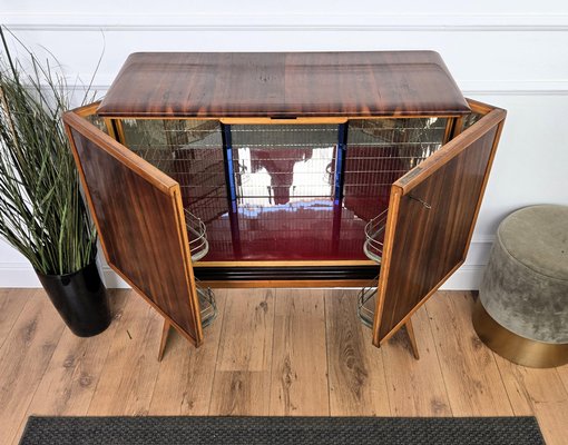 Mobile bar Mid-Century Art Déco in noce e mosaico a specchio