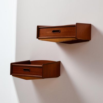 Nachttisch aus Teak und Buche zur Wandmontage, 2 . Set bei Pamono kaufen