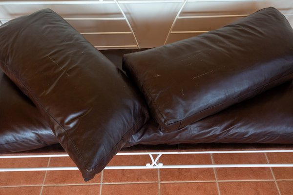 French Sofa in Wrought Iron with Leather Cushions, 1955 for sale