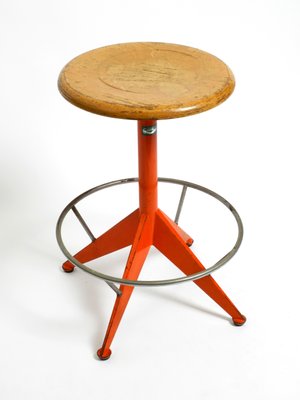 Mid-Century Industrial Italian Metal Stool in Orange by Mautren