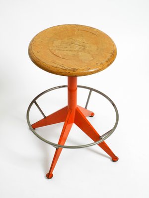 Mid-Century Industrial Italian Metal Stool in Orange by Mautren