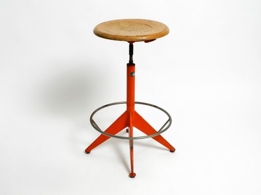 ◇1960s mid century◇ Joal社 オレンジ スツール ① Mid-Century Industrial Italian Metal Stool in Orange by Mautren