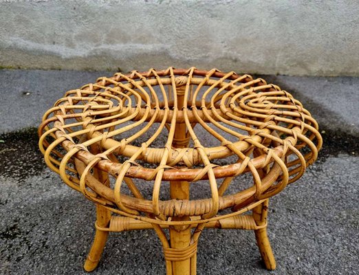 Mid-Century Bamboo and Rattan Stool by Franco Albini, Italy