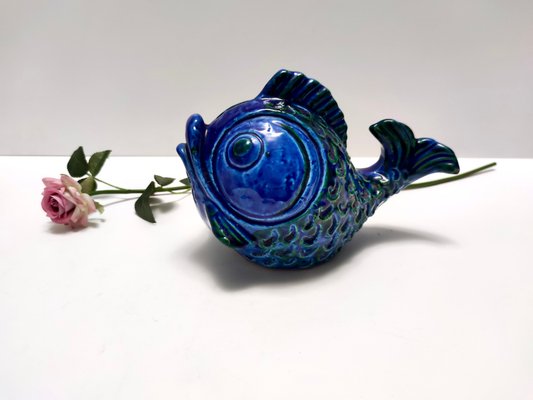 Postmodern Rimini Blue Ceramic Fish Money Box attributed to
