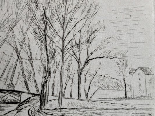 André Dunoyer De Segonzac, Landscape with Bridge, Houses and Trees