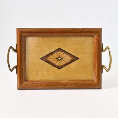 Antikes Tablett aus Holz mit Intarsien, 1920er bei Pamono kaufen