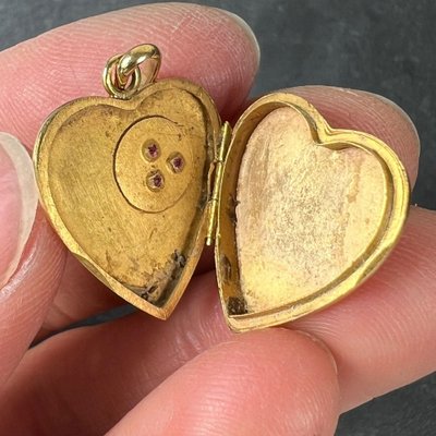 Pendentif Cupidon En Or Jaune 14 Carats Avec Perles Et Rubis Sur Chaîne Boîte 18 - Vintage Occasion