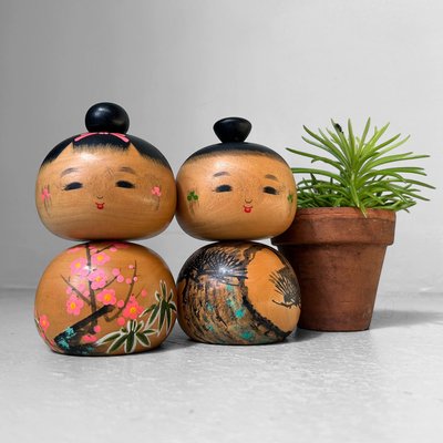 Sho Chiku Bai Kokeshi Dolls by Sato Kouson, 1960s, Set of 2 for