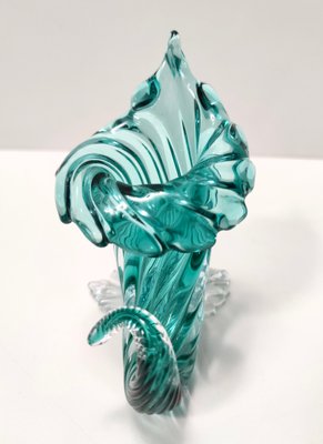 Vintage Teal Murano Glass Cornucopia Vase by Archimede Seguso