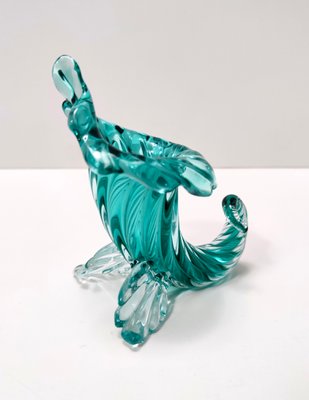 Vintage Teal Murano Glass Cornucopia Vase by Archimede Seguso