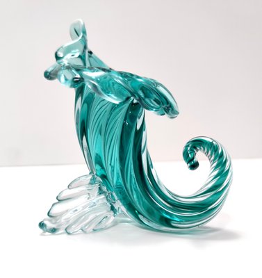 Vintage Teal Murano Glass Cornucopia Vase by Archimede Seguso