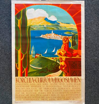 Korcula-Curzola Tourist Poster, Croatia, 1930s for sale at Pamono