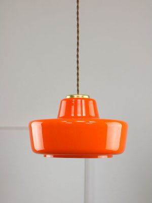 Mid-Century Modern Italian Orange Glass and Brass Pendant Lamp for