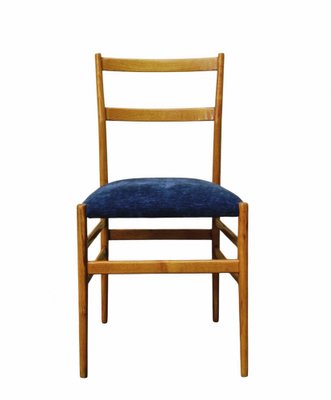 Sedia modello 646 Leggera in legno e tessuto blu di Gio Ponti