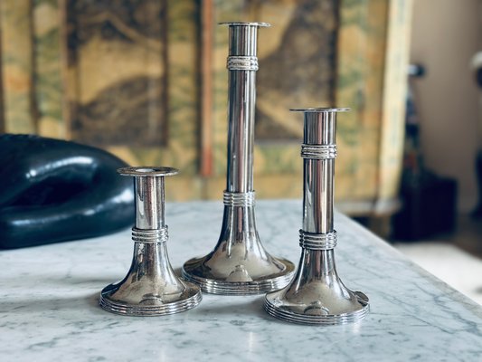 Lambert zugeschriebene versilberte Luise Kerzenständer, 1960er, 3er Set