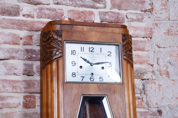 Art Deco Wall Clock in Walnut attributed to Angelus, France, 1930s