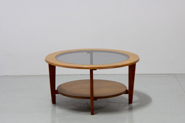 Vintage round online glass coffee table