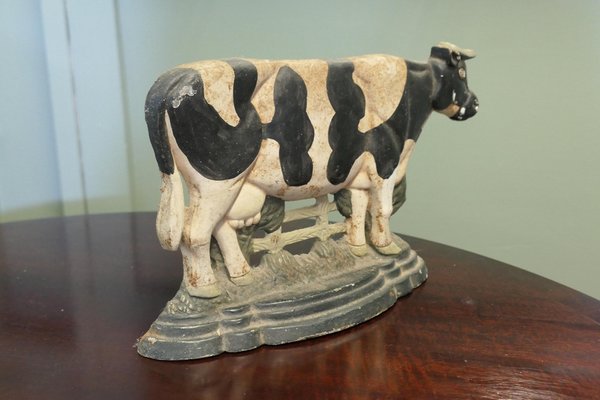 Cold Painted Cast Iron Cow Door Stop, 1900s for sale at Pamono