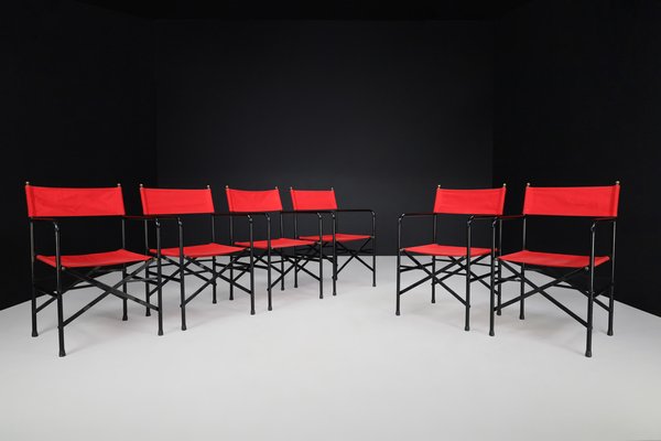 Sedia pieghevole da regista con struttura in acciaio laccato