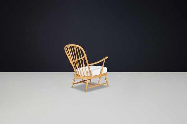 Windsor Sessel aus Heller Buche & Ulme mit New Bouclé Stoff von Ercol, 1960er bei Pamono kaufen