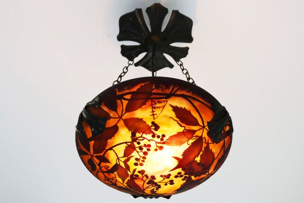 Art Nouveau Pendant Light by Daum Nancy and Louis Majorelle, 1910s