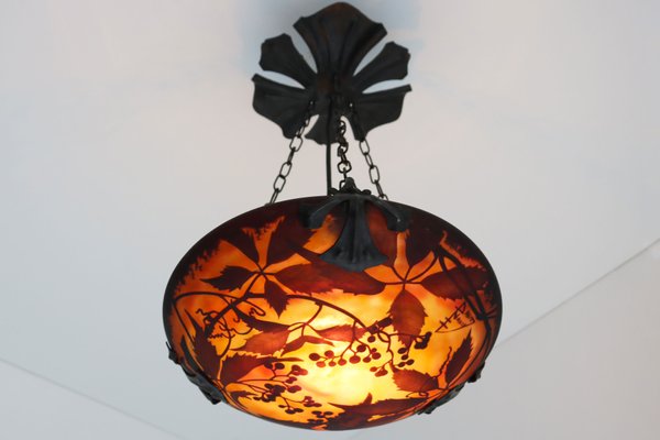 Art Nouveau Pendant Light by Daum Nancy and Louis Majorelle, 1910s