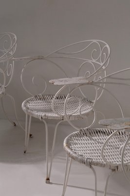 Sedie da giardino vintage in ferro bianche, Italia, 1950, set di