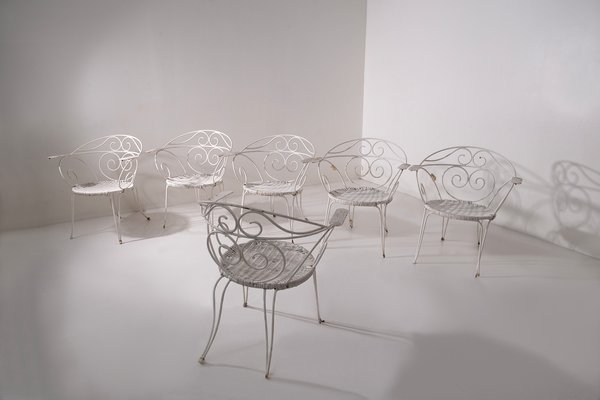 Vintage Italian Iron Garden Chairs in White, 1950, Set of 6