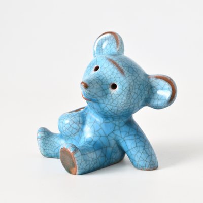 Blue Crackle Glaze Bear Figurine by Walter Bosse for Karlsruher