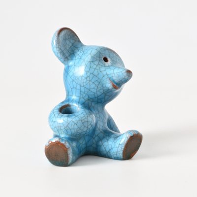 Blue Crackle Glaze Bear Figurine by Walter Bosse for Karlsruher