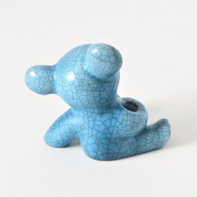 Blue Crackle Glaze Bear Figurine by Walter Bosse for Karlsruher