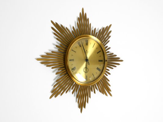 Large Brass Sunburst Wall Clock from Junghans Ato-Mat, 1960s for