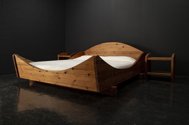 最終値下　FILM Bed side chest 1960s Double Bed and Bedside Tables in Oiled Pine Wood attributed to