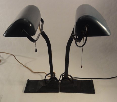 Banker Lampen Mit Petrolfarbenen Metallschirmen 1910er 2er Set