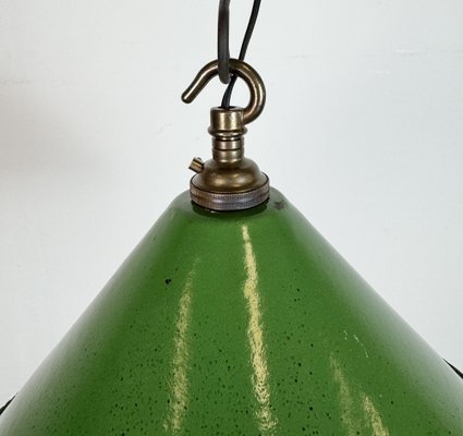 British Industrial Green Enamel Factory Pendant Lamp, 1950s
