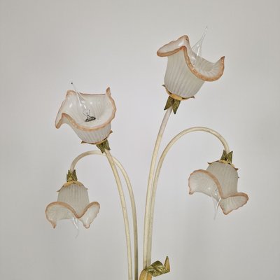 フロアスタンド BIG lamp shade Antique Flower leaf Italian Floor Lamp with Metal Stems, Leaf Details and Murano Glass