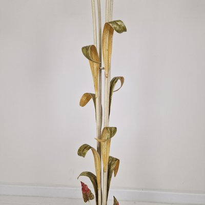 Italian Floor Lamp with Metal Stems, Leaf Details and Murano Glass