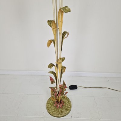 Italian Floor Lamp with Metal Stems, Leaf Details and Murano Glass