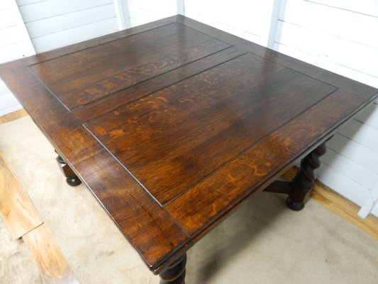 Large Oak Barley Twist Draw Leaf Table for sale at Pamono