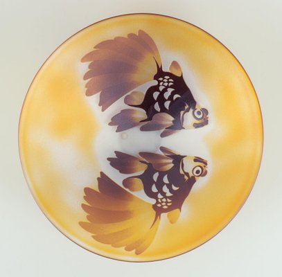 Art Glass Bowl with Fish Motif by Paul Hoff for Kosta Boda, 1970s