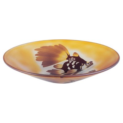 Art Glass Bowl with Fish Motif by Paul Hoff for Kosta Boda, 1970s