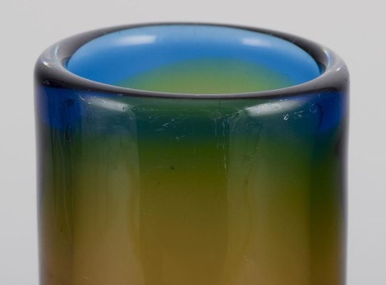 Scandinavian Cylindrical Art Glass Vase with Glass Bubble