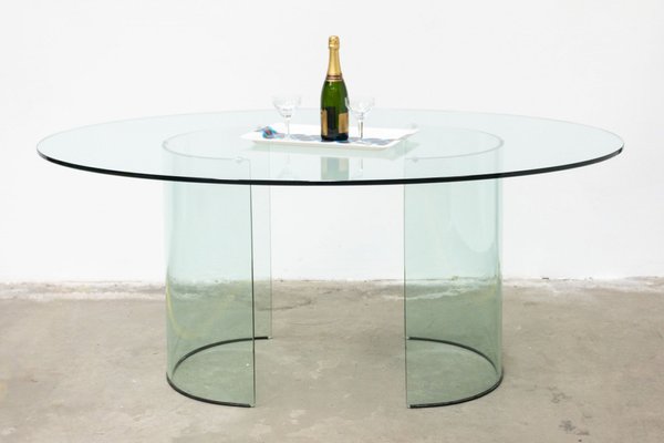 Table Ovale Vintage 1980 – Verre Et Piètement Chromé (160 X 90 Cm)