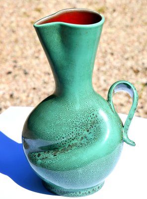 Vintage Krug aus grüner & roter glasierter Keramik von Elchinger, 1960er bei Pamono kaufen