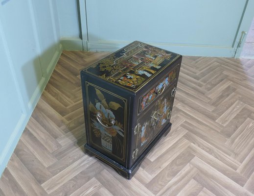 Small Chinoiserie Cupboard in Black Lacquer, 1960 for sale