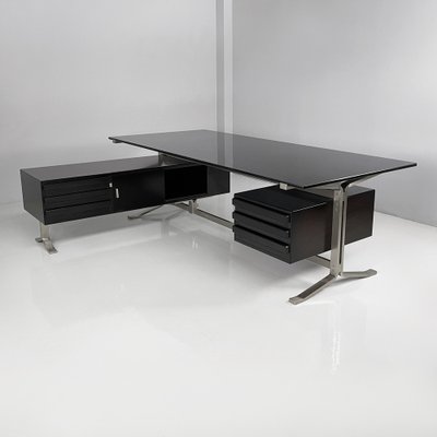 Scrivania moderna in legno nero, acciaio e vetro fumé di Formanova