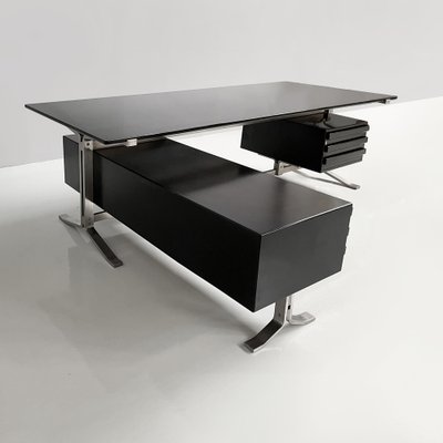 Scrivania moderna in legno nero, acciaio e vetro fumé di Formanova